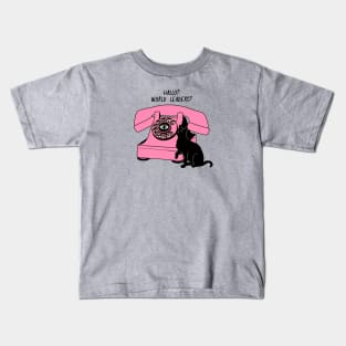 World Domination Black Cat in blue Kids T-Shirt